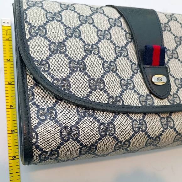 Rare GUCCI GG Supreme Sherry Line Clutch Bag PVC Navy Red (Excellent Condition) - Picture 15 of 16